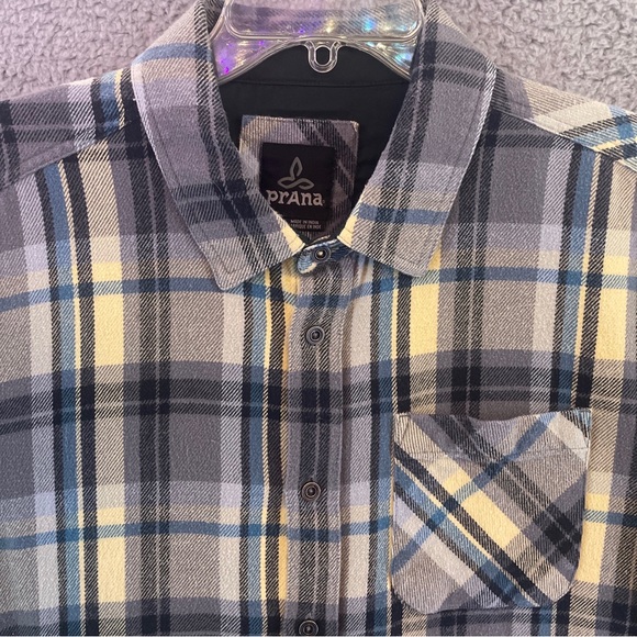Prana Shirt Mens Large Long Sleeve Button Up Organic Shacket Plaid Flannel - Picture 5 of 10